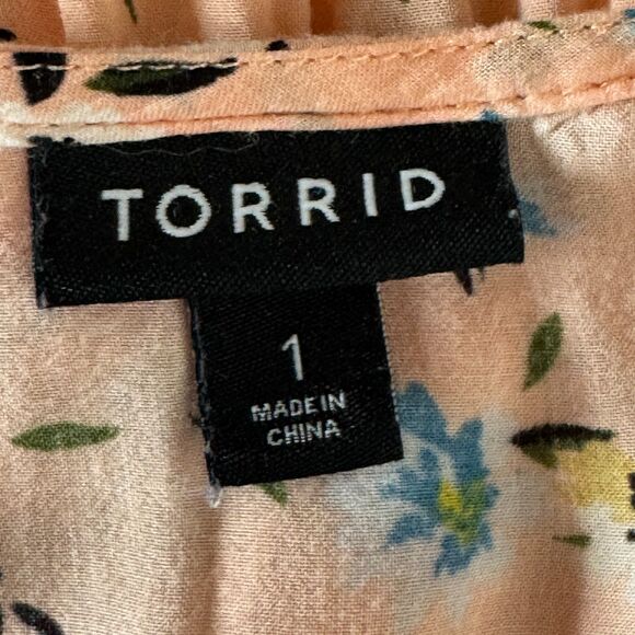 Torrid Floral Challis Button Fit Flare Blouse Peach Women's Plus Size 1X - Picture 3 of 8